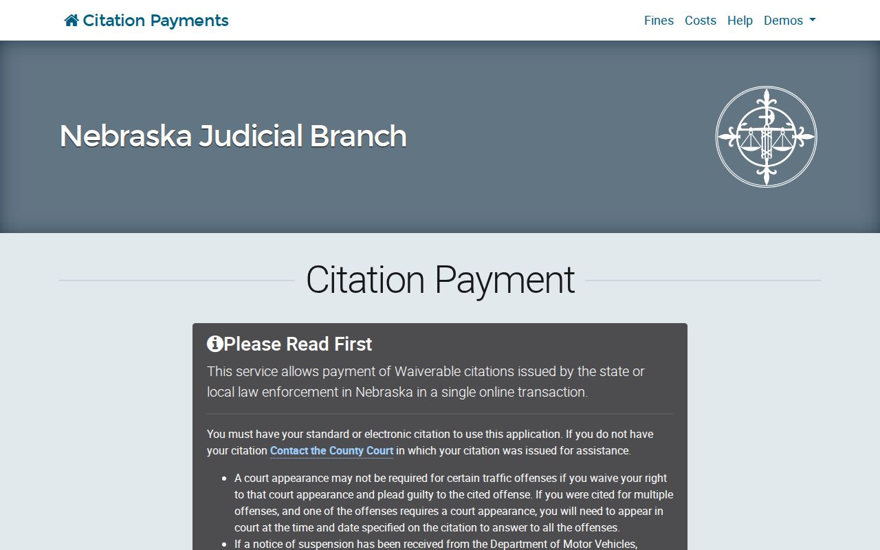Nemaha County traffic warrant citation payment page