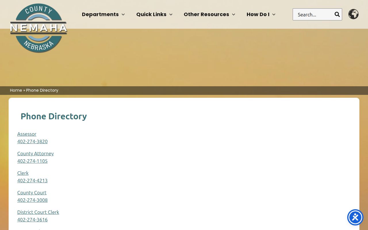 Nemaha County warrant records County Court contact directory