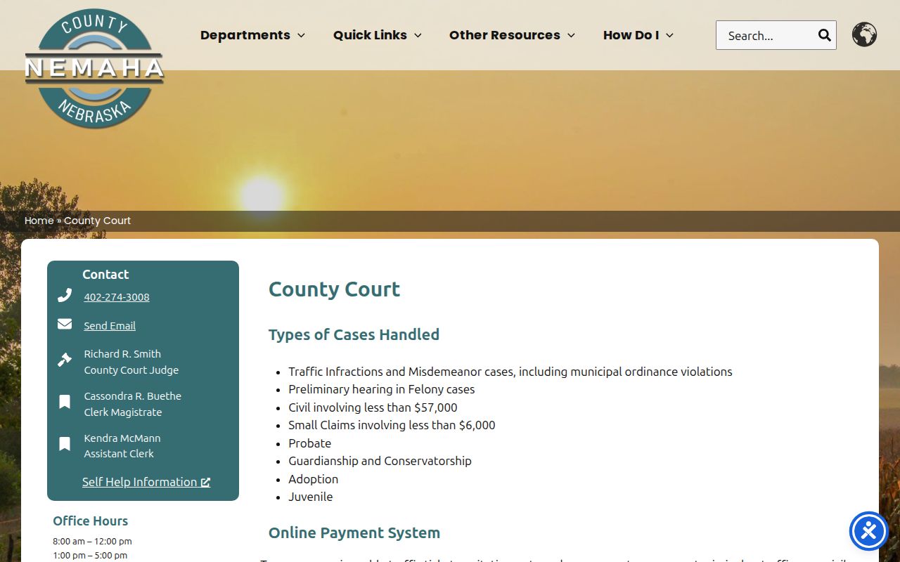 Nemaha County warrant records County Court jurisdiction