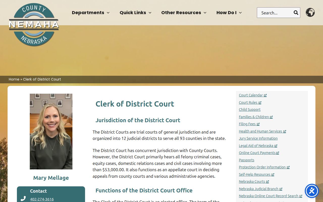 Nemaha County warrant records District Court Clerk