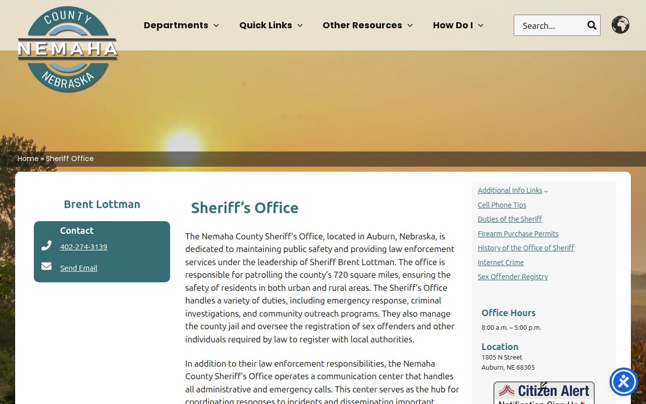 Nemaha County warrant records Sheriff's Office contact